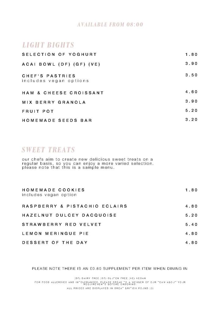 EllaMia Food Menu Page 1