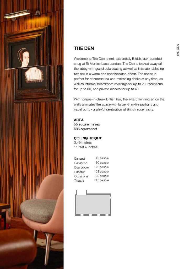 Brochure page with text on the right hand side and image of a wooden room and pink chair on the left side