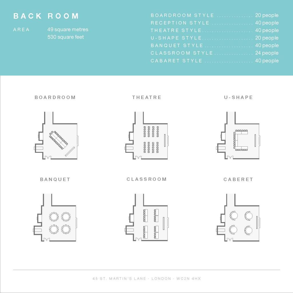 Brochure page with text on turquoise background and images of floor plans on the bottom