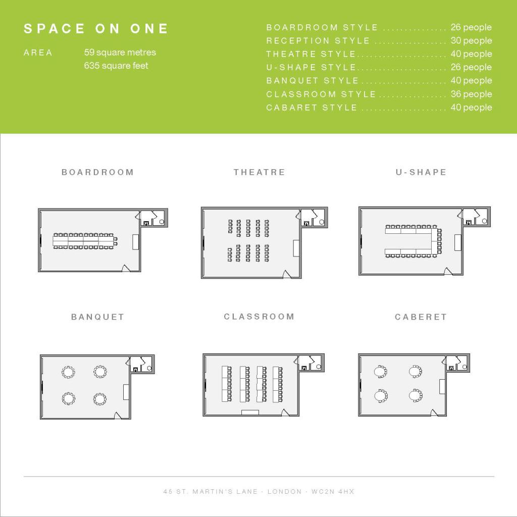 Brochure page with text over green background on top and images of floor plans on the bottom