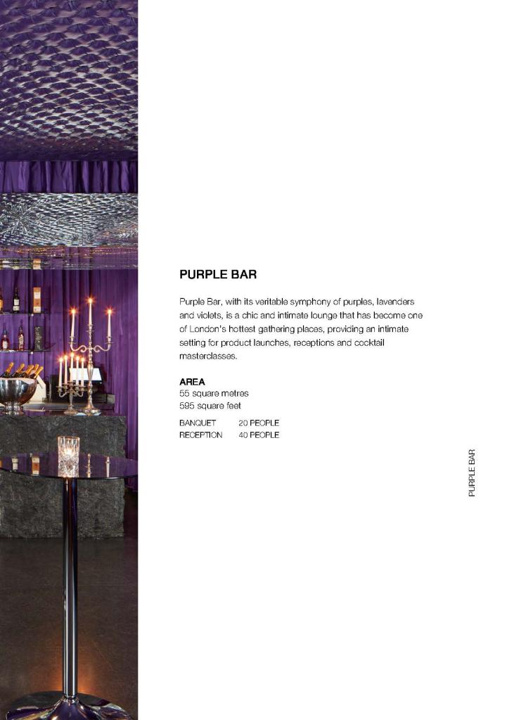 White brochure page with text on the right and purple bar image on the left