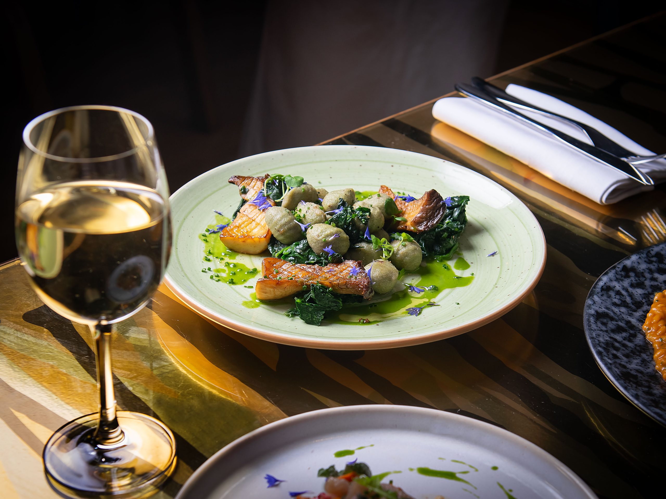 Mushroom and Spinach Potato Gnocchi at The Restaurant at Sanderson London in Fitzrovia.