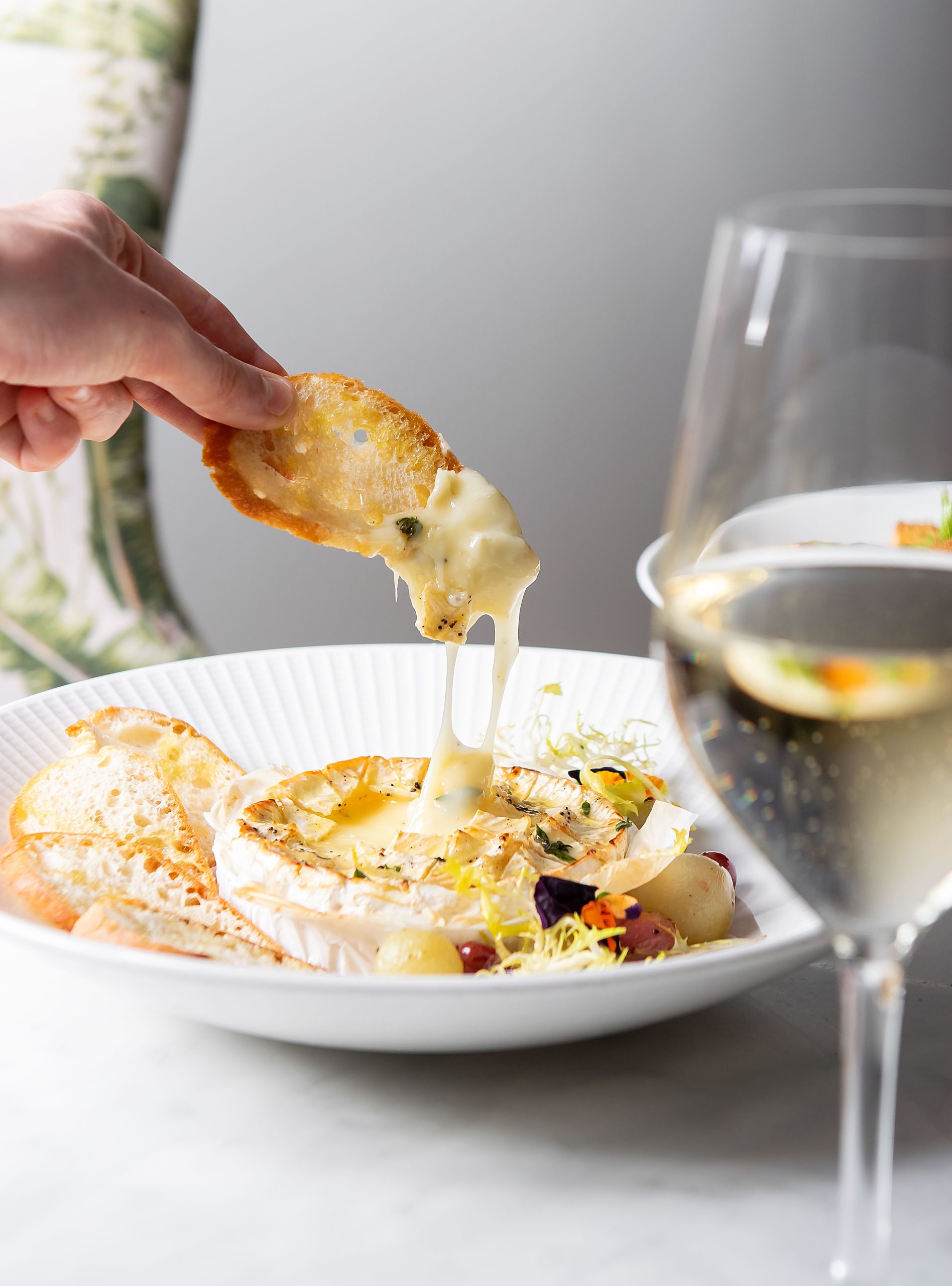 Summer Menu French Inspired at the Restaurant. Camembert Cheese.
