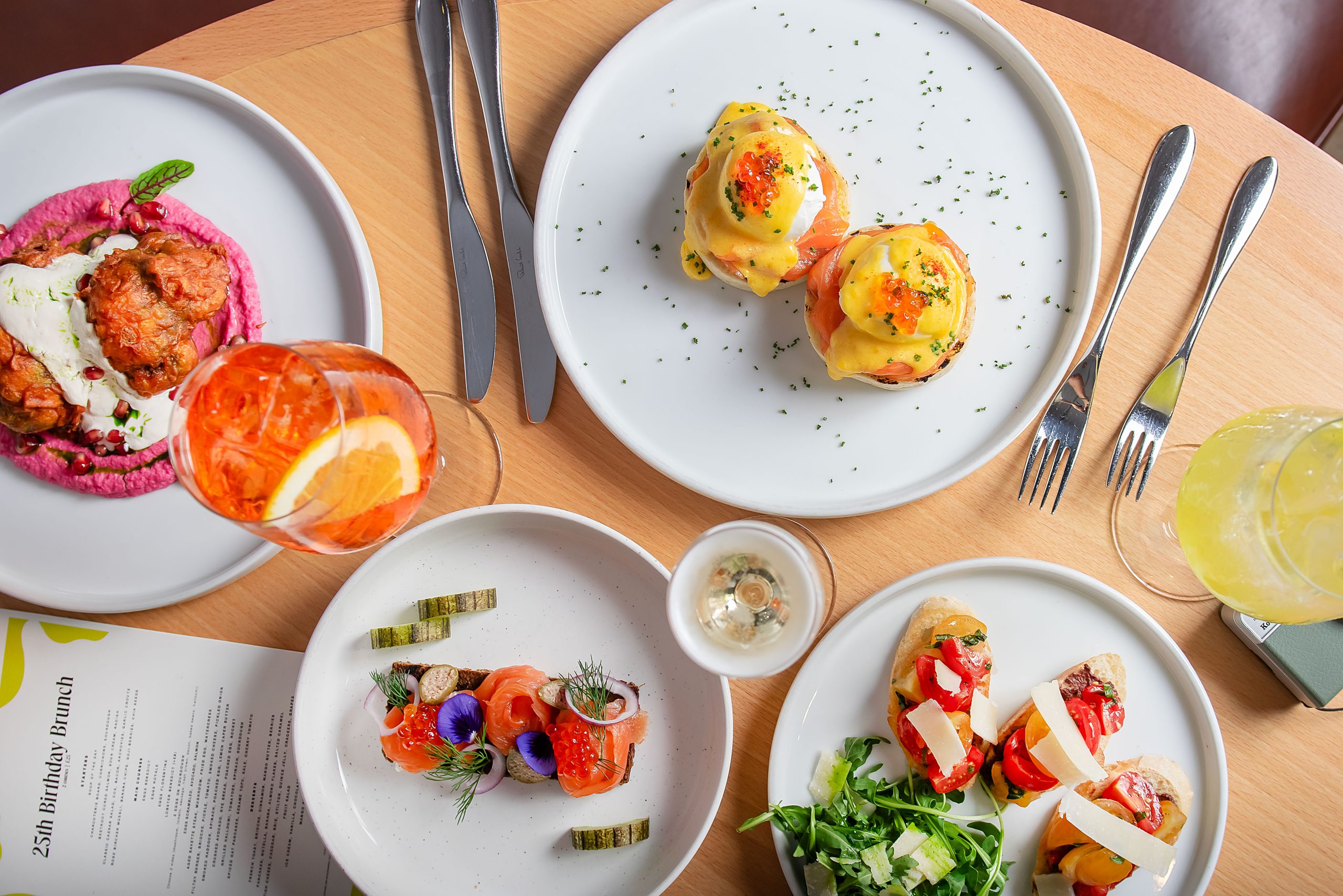 Bottomless brunch at Restaurant 45. Eggs Royale, aperol spritz.